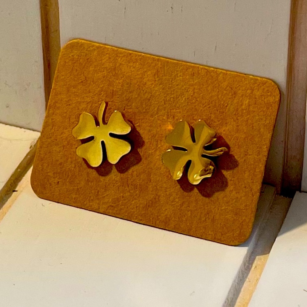 Golden Lucky Four Leaf Clover Stud Earrings